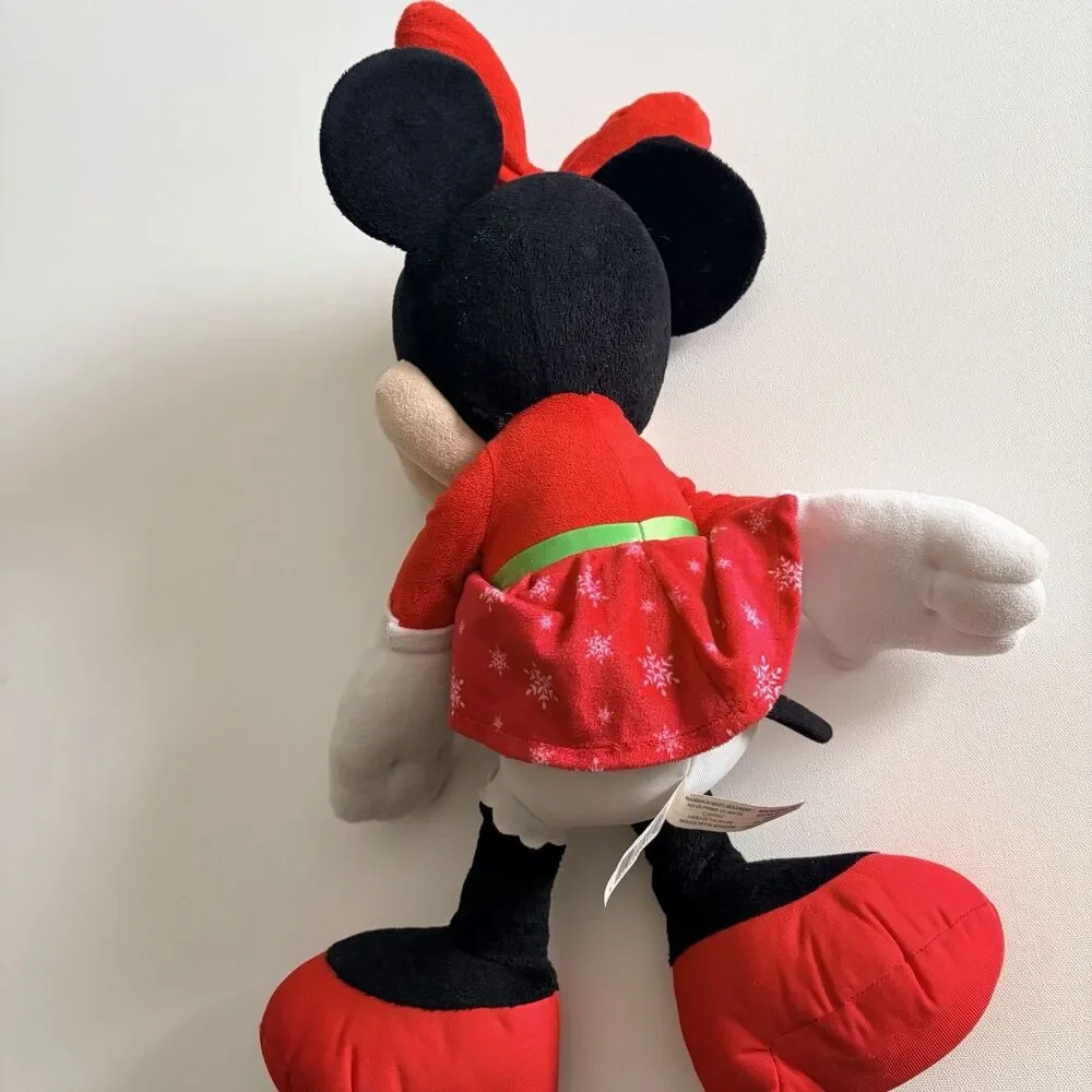 Disney Christmas 21” Minnie Mouse Red Snowflake Dress Red Bow Soft Plush LARGE